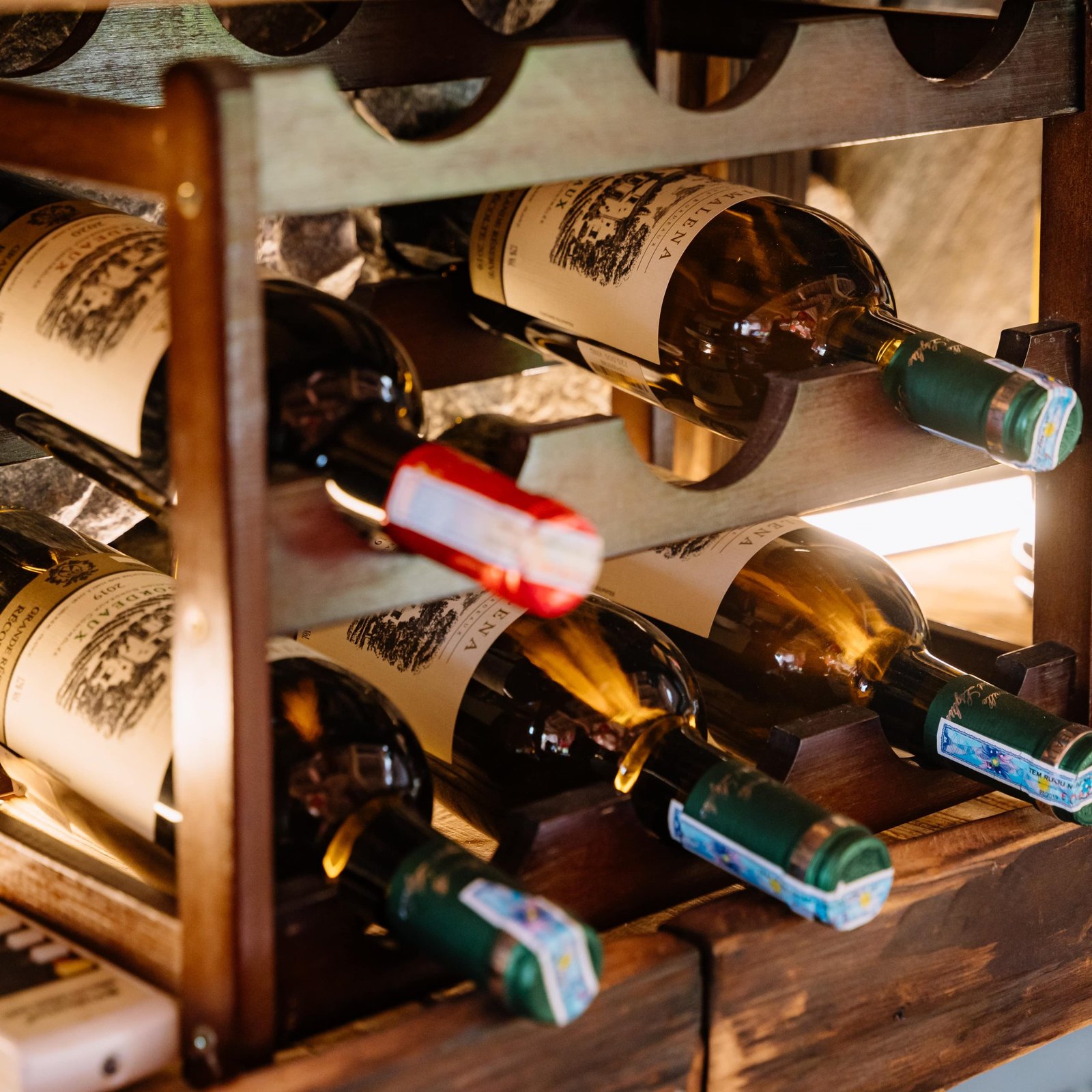 The wine rack at the Anans Home bar